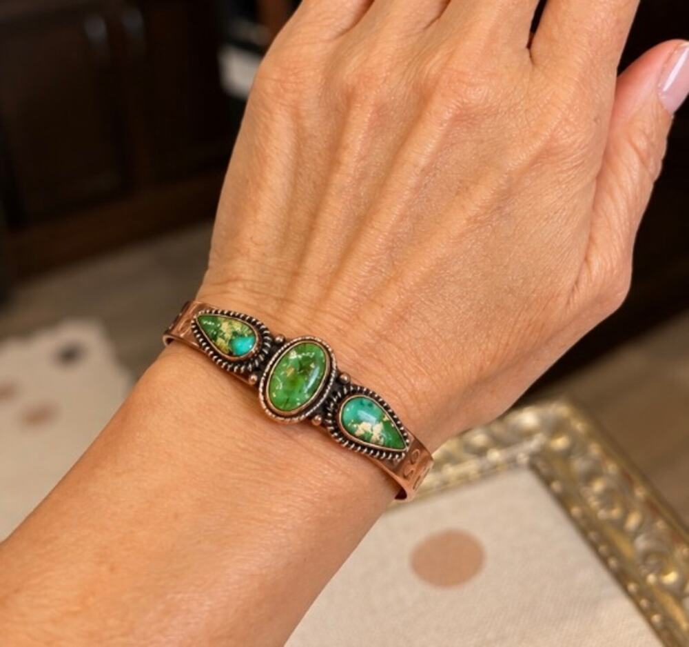 Sonoran Mountain Turquoise Copper Cuff Bracelet – Adjustable Size 8–10